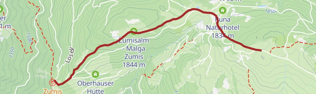 Route map: Creation trail at the Alp of Rodeneck and Lüsen